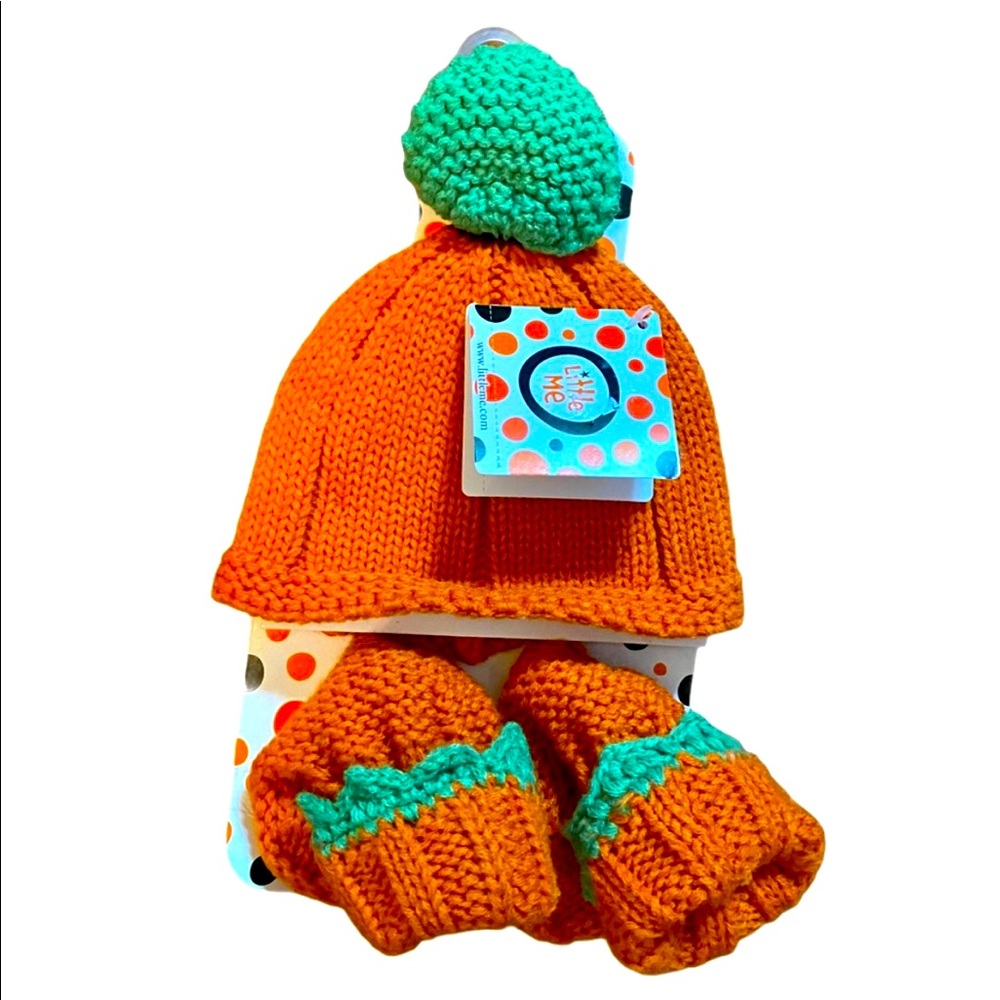 Little Me hat and booties set - pumpkin (0-6mon)
